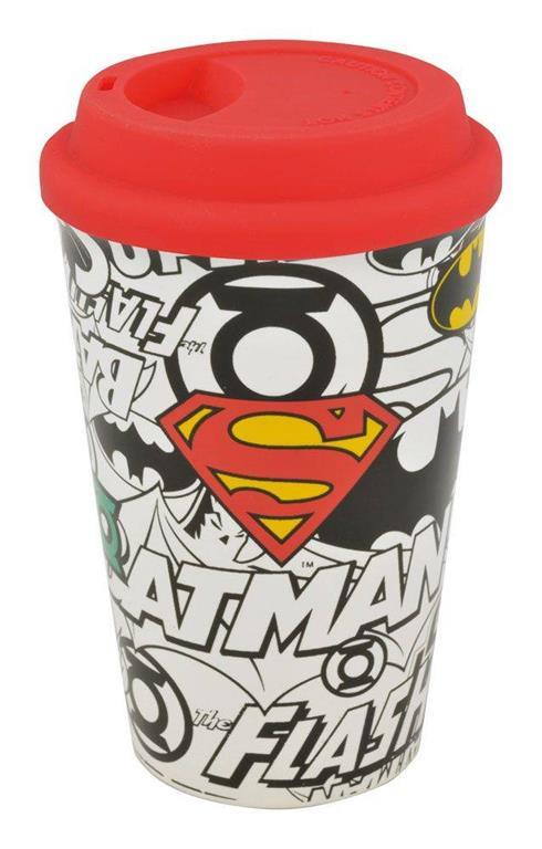 JUSTICE LEAGUE TRAVEL MUG LOGOS